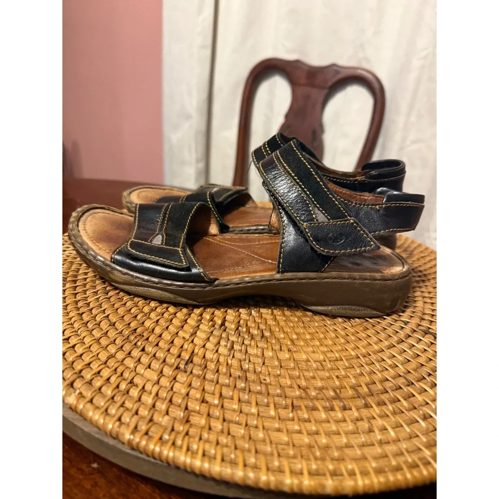 Josef Seibel Womens Black Leather Comfort Walking Sandals Adjustable Straps 39